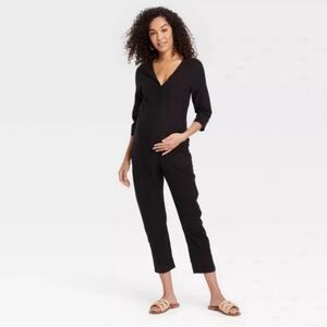 The Nines by HATCH Black Maternity Button Front Pocket Jumpsuit, Women's Medium